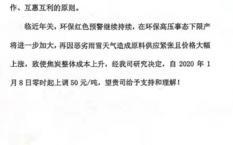 山西临汾万鑫达对焦炭价格调整信息
