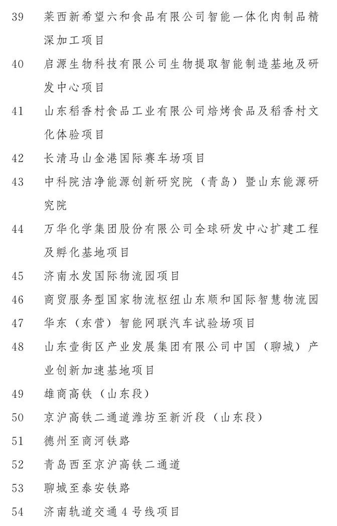 2020山东重大项目名单公布