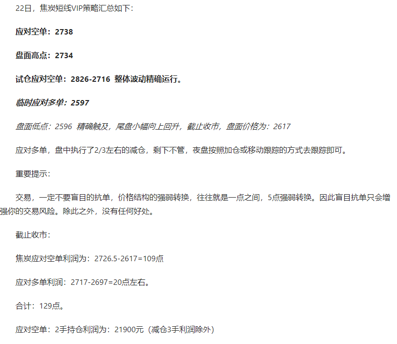焦炭:短线VIP精准策略,空单利润放大150点以上