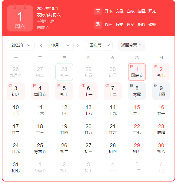 期货交易所国庆节安排出炉:10月1日-9日休市