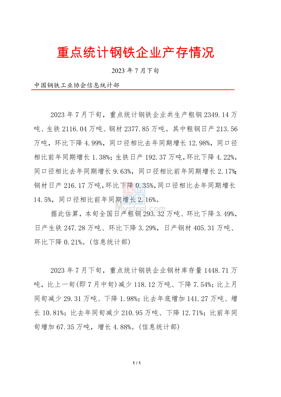 7月下旬,重点钢企粗钢日产213.56万吨,环比下降4.99%