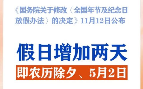 2025年法定节假日出炉，增加2天假期！